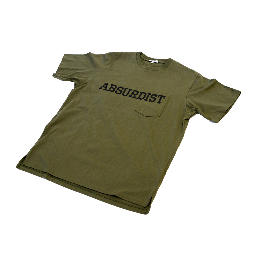 Engineered Garments Printed Cross Crew Neck Pocket T-Shirt Olive Absurdist