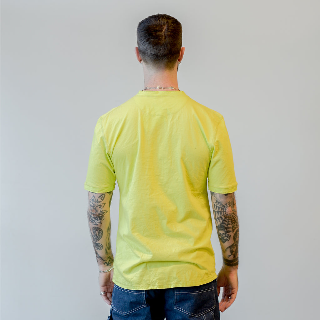Homespun Knitwear Coalminer Henley Short Sleeve Combed Cotton Jersey Acid Lime model back