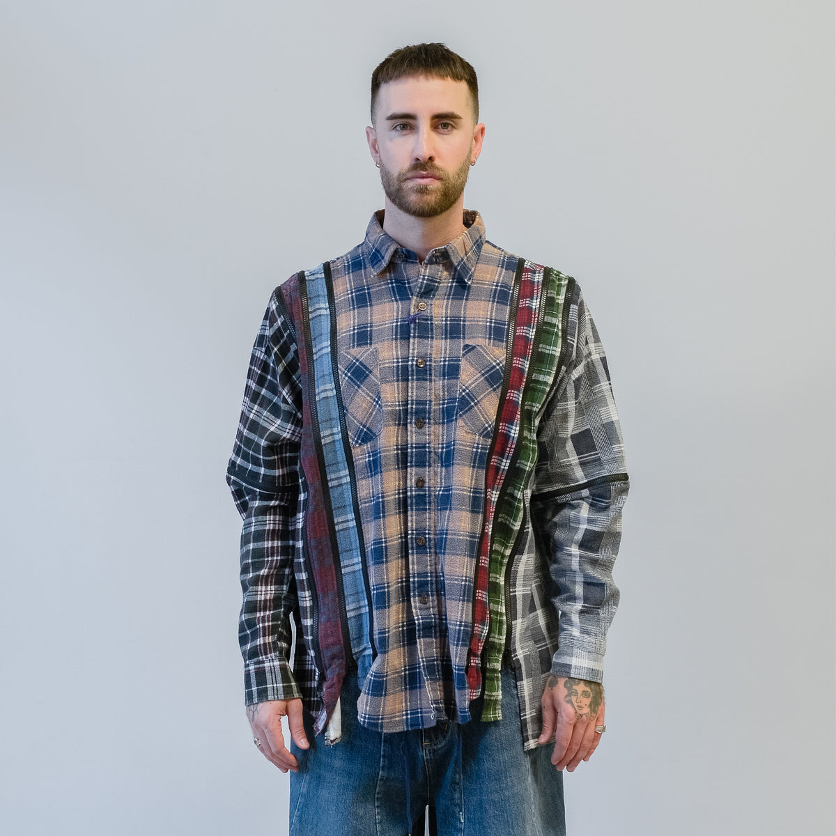 Needles Flannel Shirt -> 7 Cuts Zipped Wide Shirt D – The Foxhole