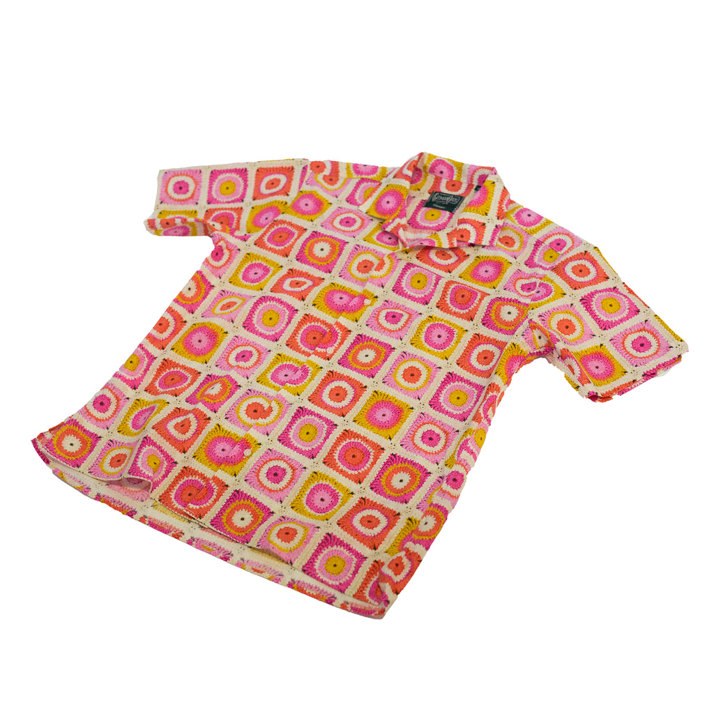 Gitman Vintage Pink Sunflower Crochet Camp Shirt