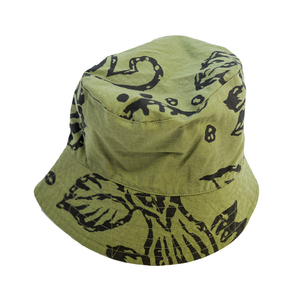 Engineered Garments Bucket Hat Olive Floral Print Ripstop