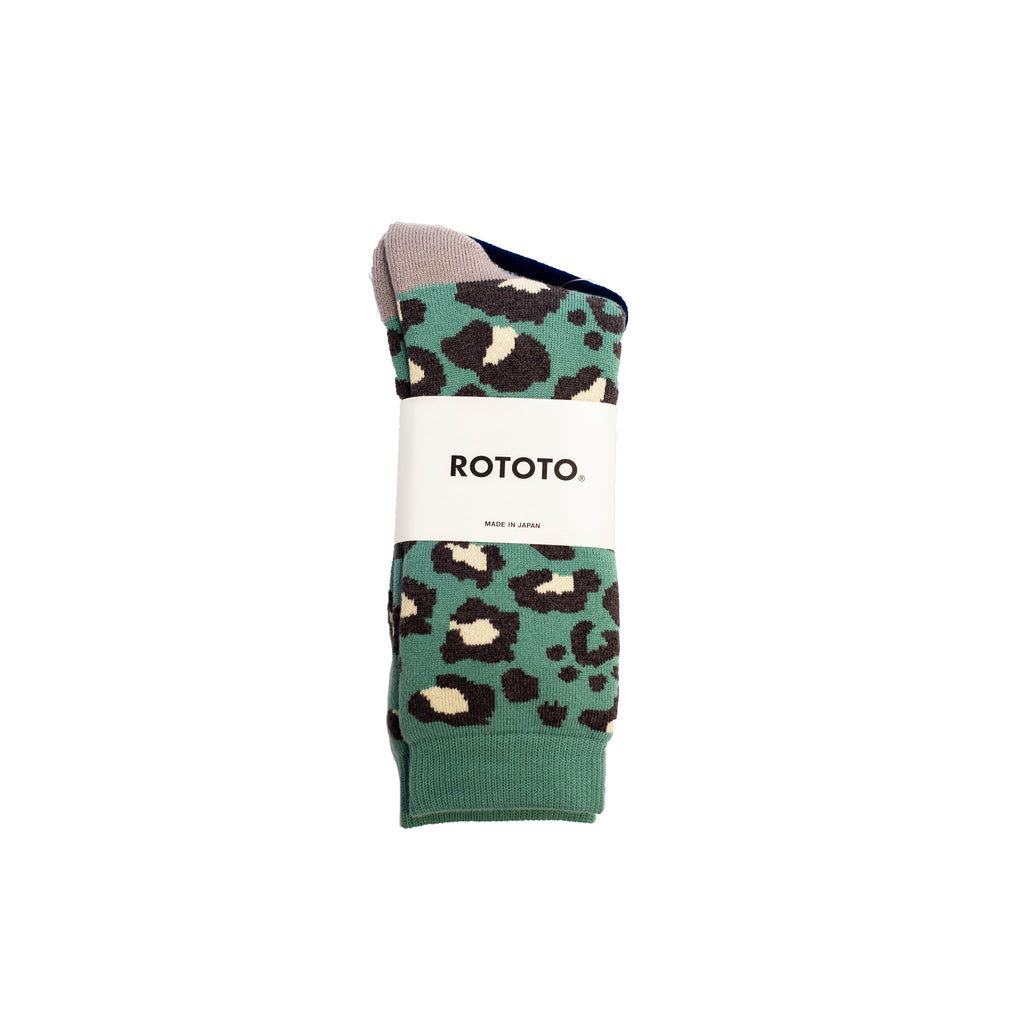 RoToTo Pile Leopard Crew Socks Mint Green