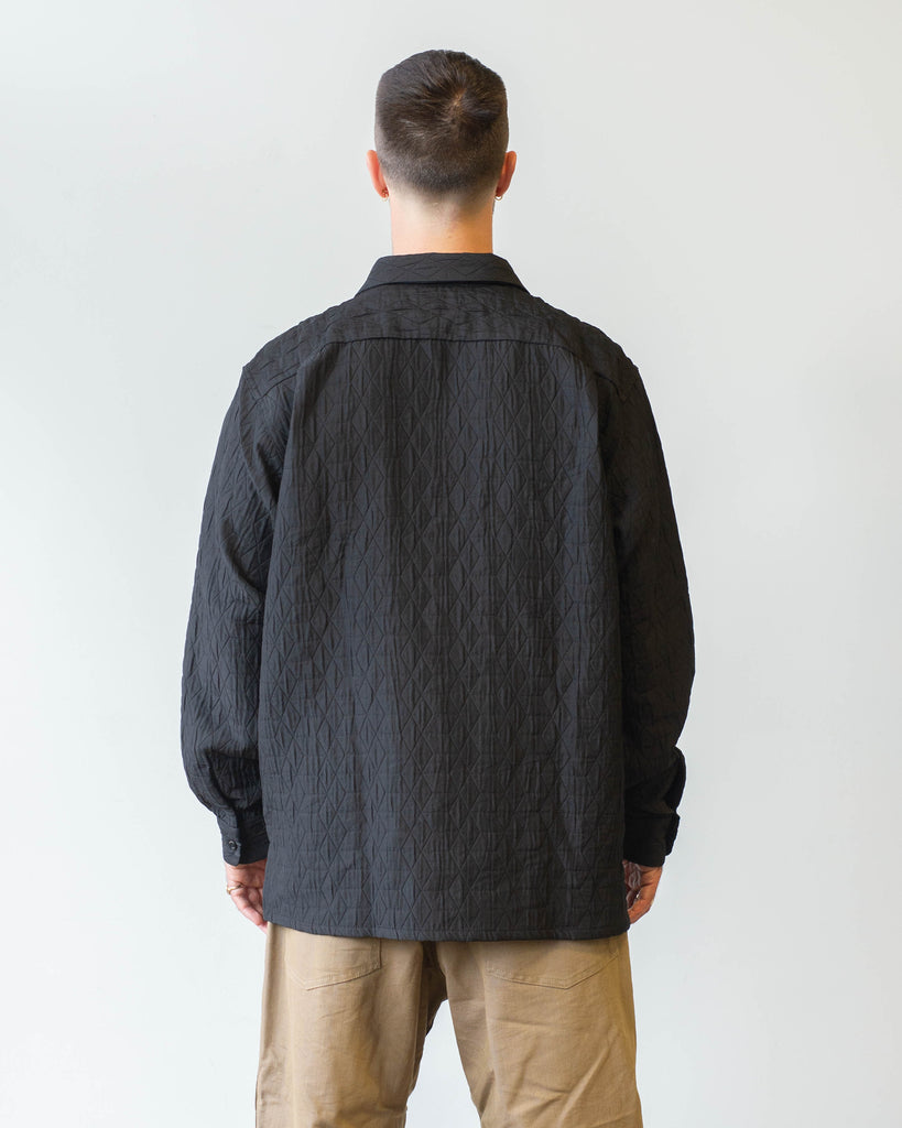 Engineered Garments Classic Shirt Black Polyester Geo Quilt on model back