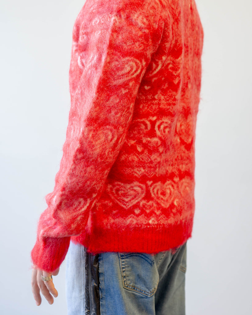 Needles Mohair Cardigan Heart Red detail