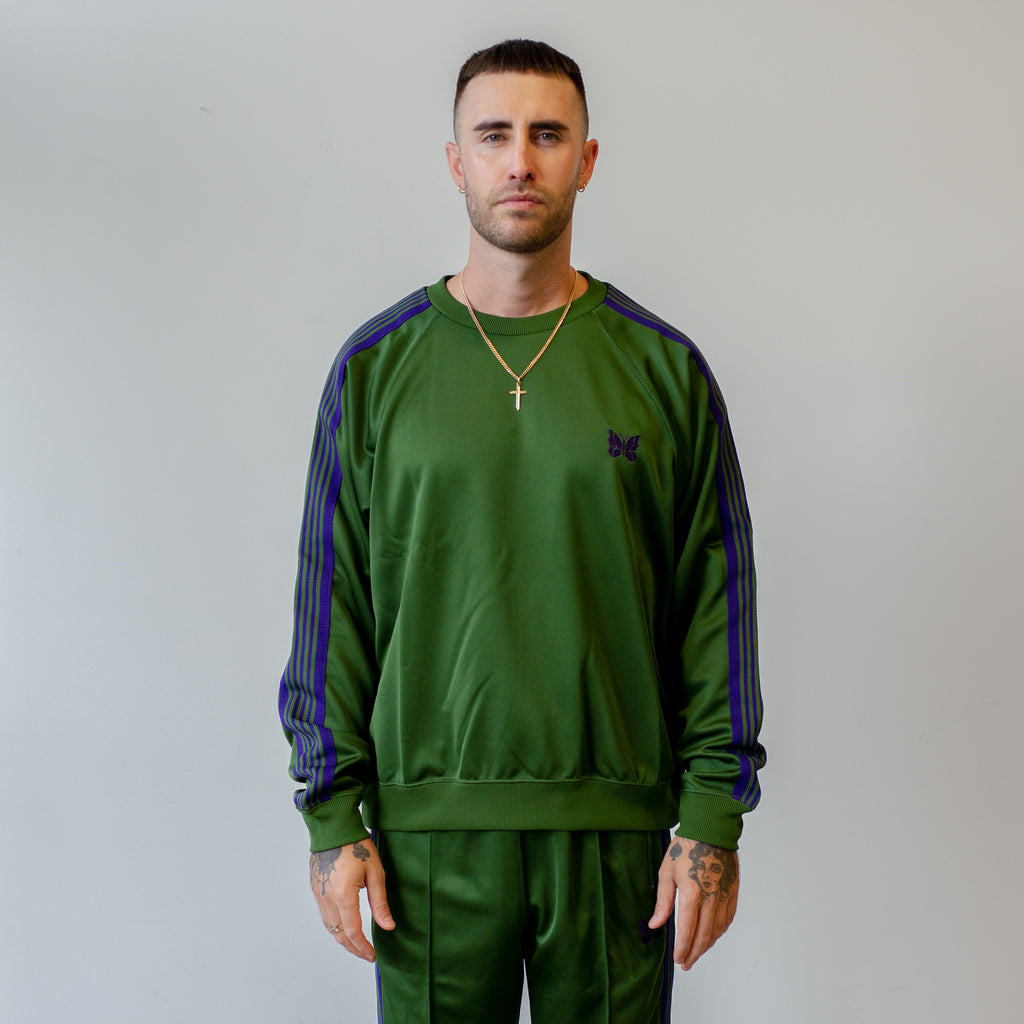 Needles Track Crew Neck Shirt Poly Smooth Ivy Green model