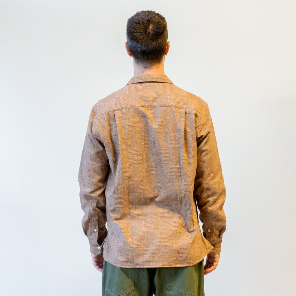 Gitman Vintage Tan Brushed Tonal Patchwork Long Sleeve Camp Shirt w/ Pocket model back