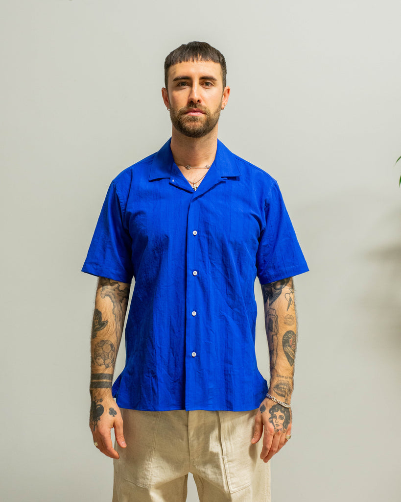 Gitman Vintage Cobalt Dobby Stripe Camp Shirt