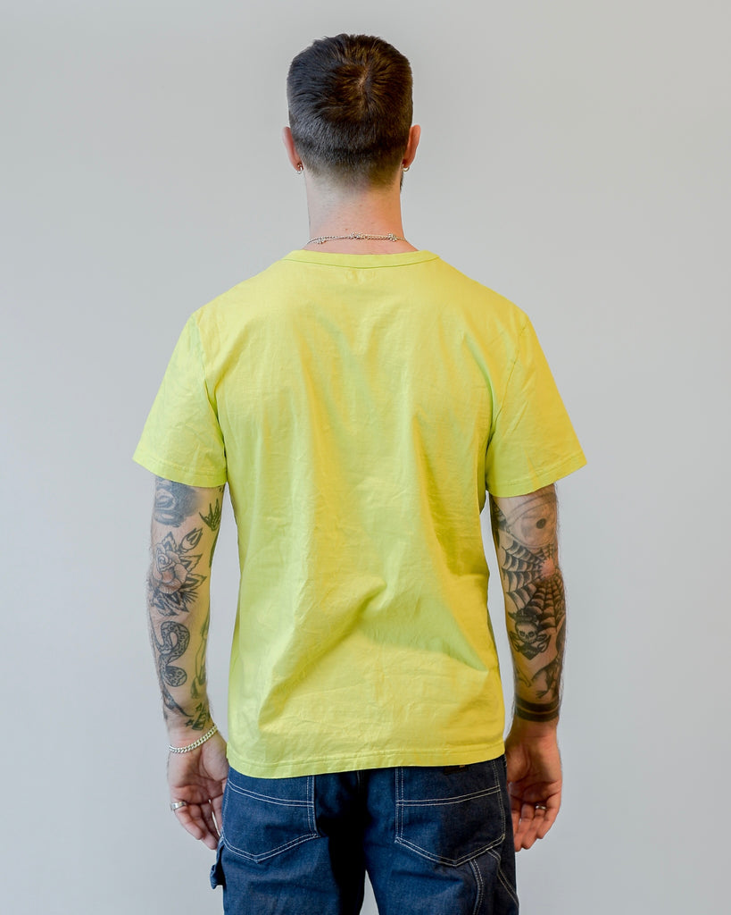 Homespun Knitwear Great Plains Tee Combed Cotton Jersey Acid Lime on model back