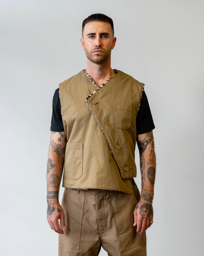 Engineered Garments Over Vest Khaki Nyco Twill on model