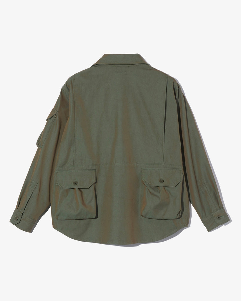 Engineered Garments Explorer Shirt Jacket Olive PC Iridescent Heavy Twill flat back