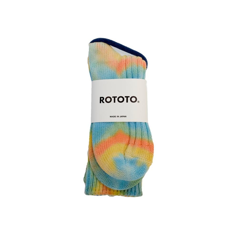 RoToTo Chunky Ribbed Crew Socks "Tie Dye" ORG/L.BL/L.YE