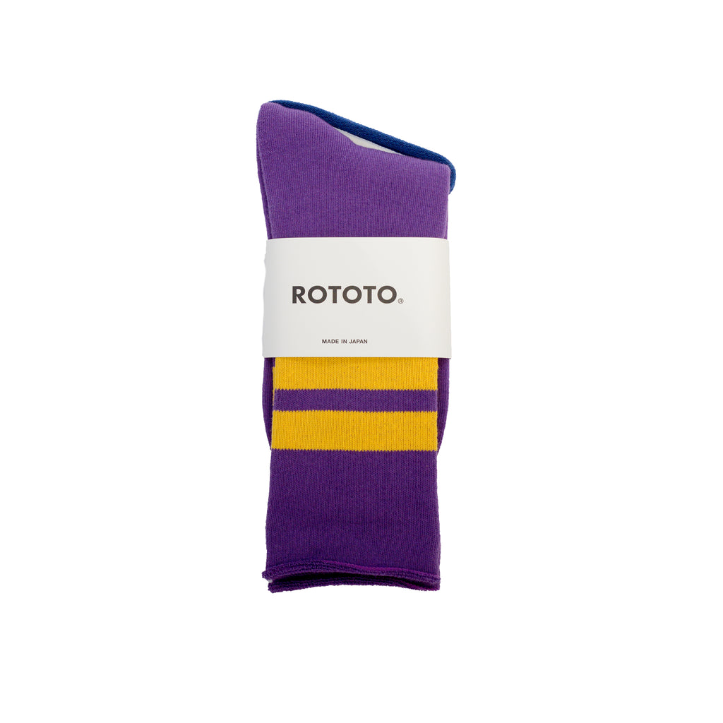 RoToTo Fine Pile Striped Crew Socks Purple/Yellow