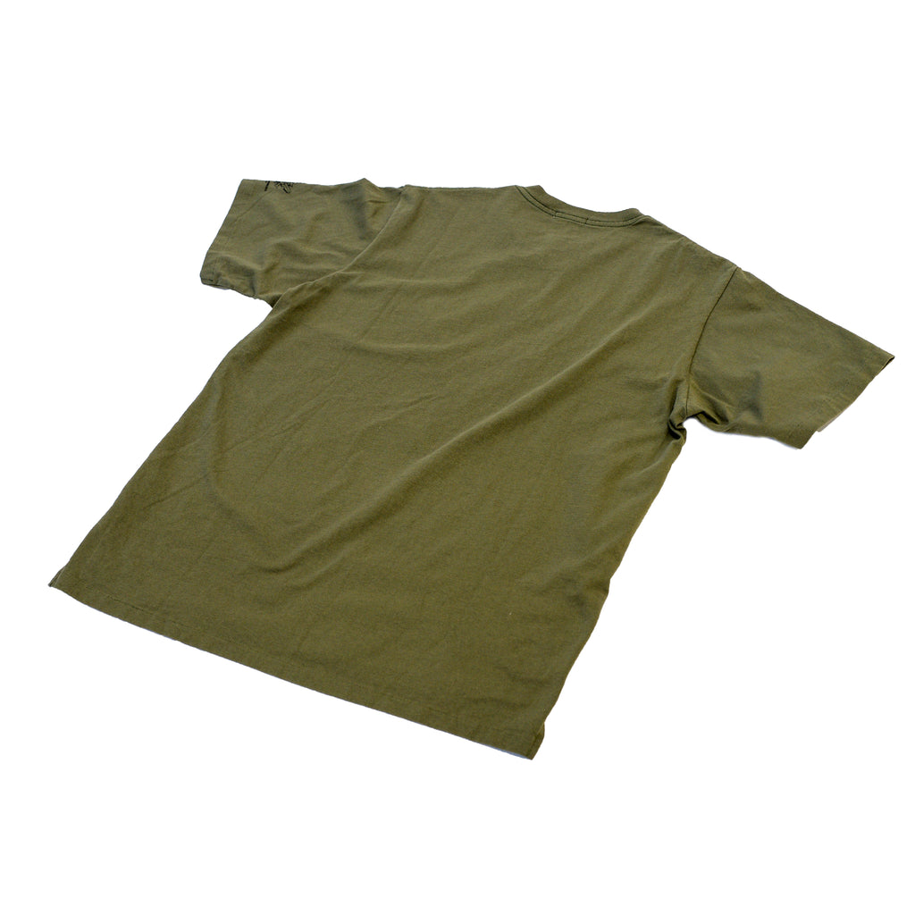 Engineered Garments Printed Cross Crew Neck Pocket T-Shirt Olive Absurdist back