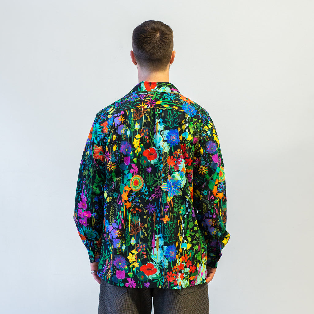 Engineered Garments Classic Shirt Black Cotton Floral Lawn model back