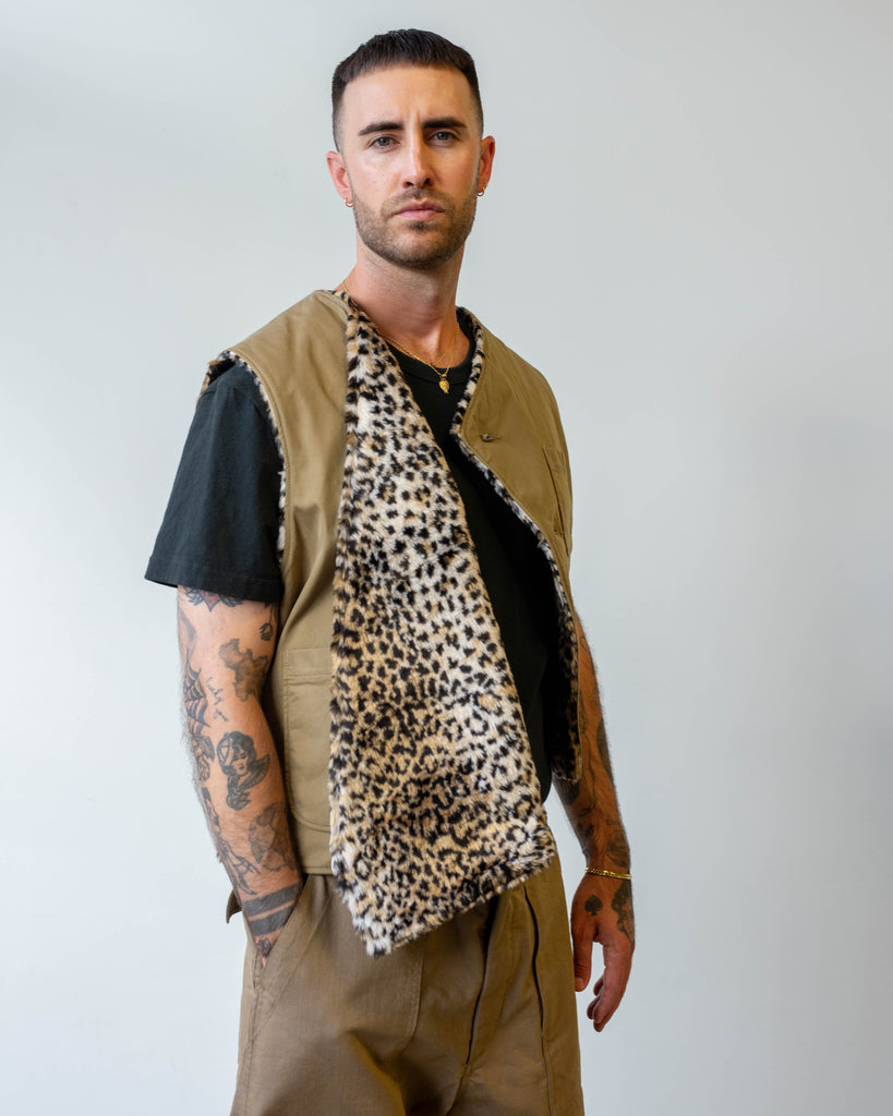 Engineered Garments Over Vest Khaki Nyco Twill on model open