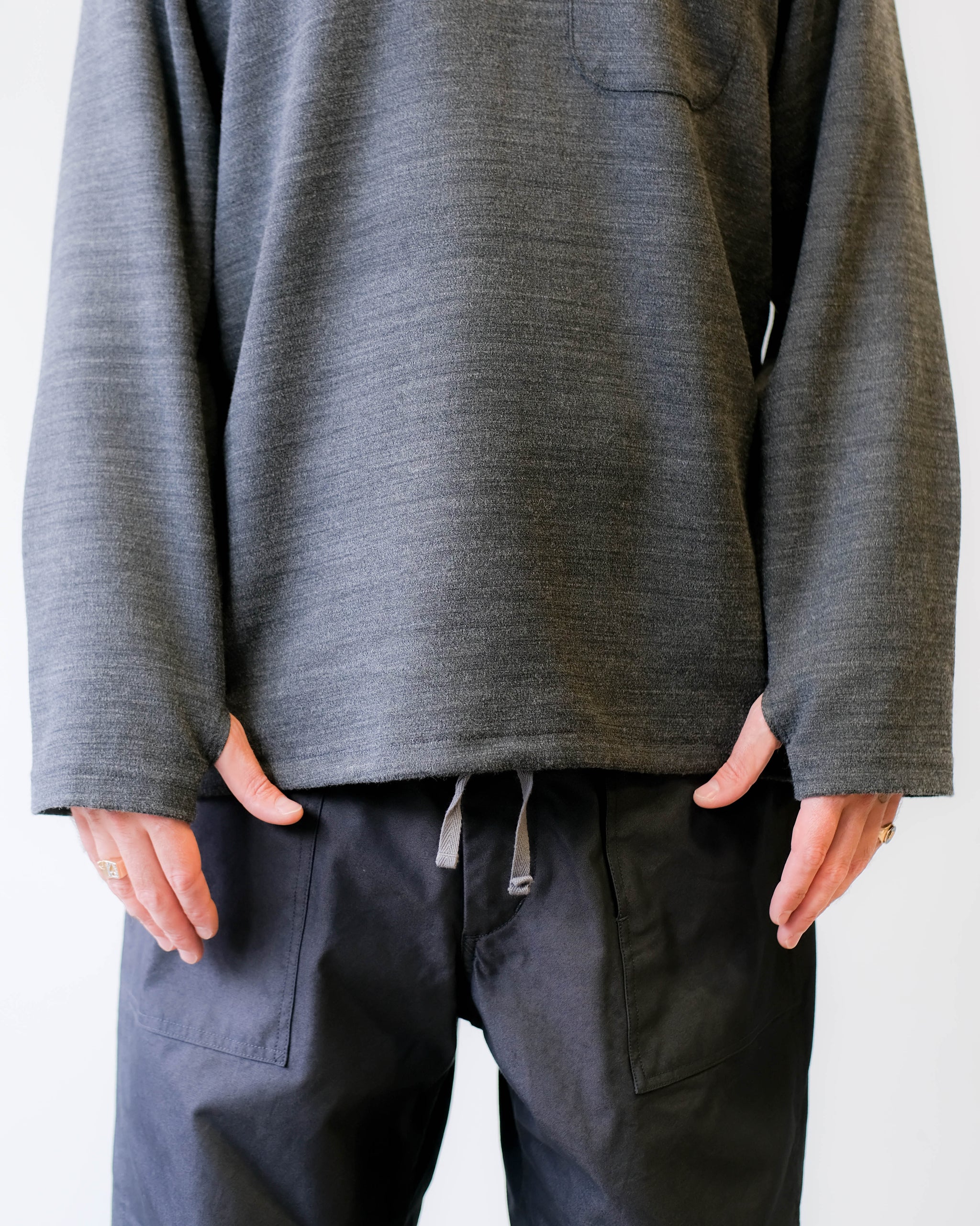 Engineered Garments Zip Mock Neck Charcoal Tri Blend Jersey Knit 