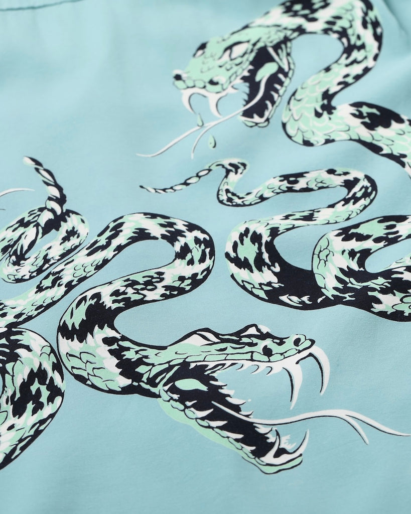 Star of Hollywood Rattle Snake High Density Rayon S/S Open Shirt Blue detail