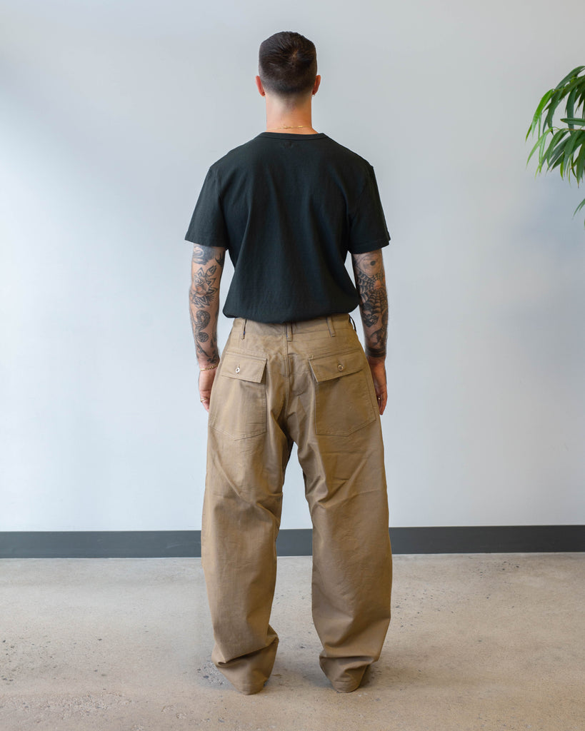 Engineered Garments Fatigue Pant Khaki/Blue PC Iridescent Heavy Twill on model back