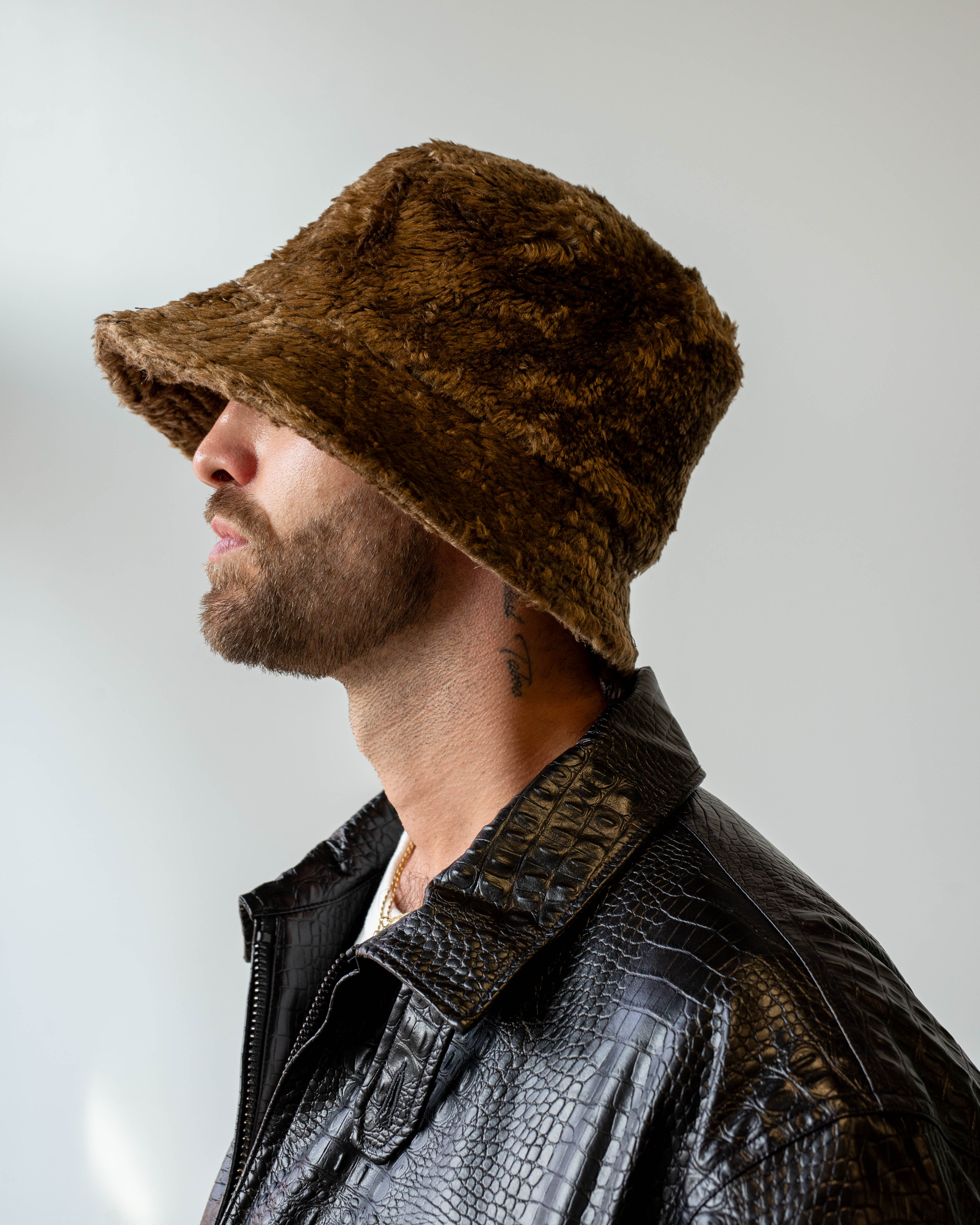 Engineered Garments Bucket Hat Brown Acrylic Curly Fur