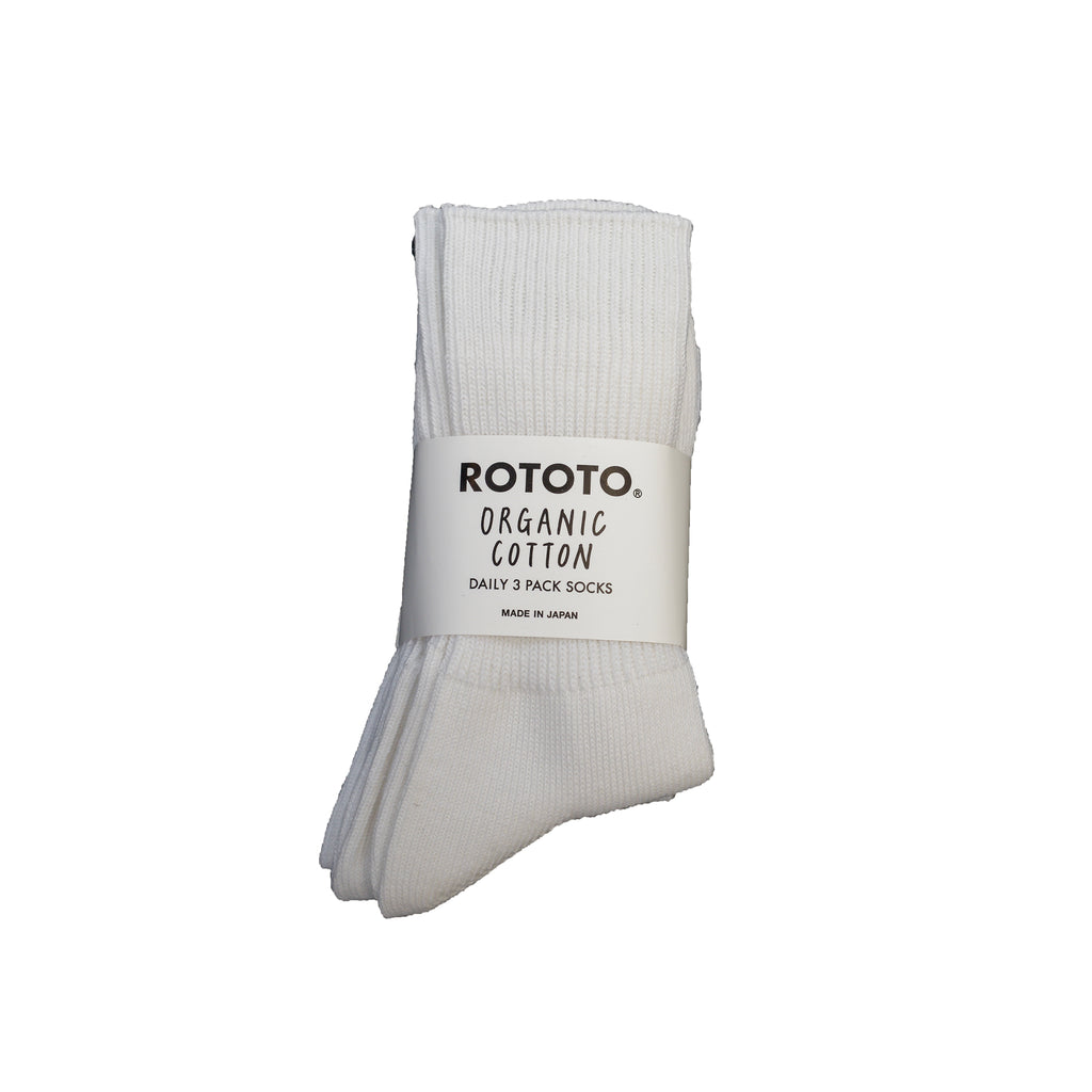 RoToTo Organic Daily 3 Pack Ribbed Crew Socks White