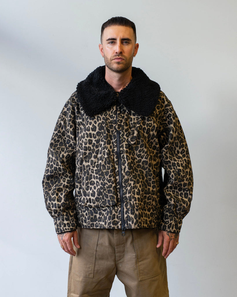 Engineered Garments B3 Jacket Brown Nyco Leopard Print on model