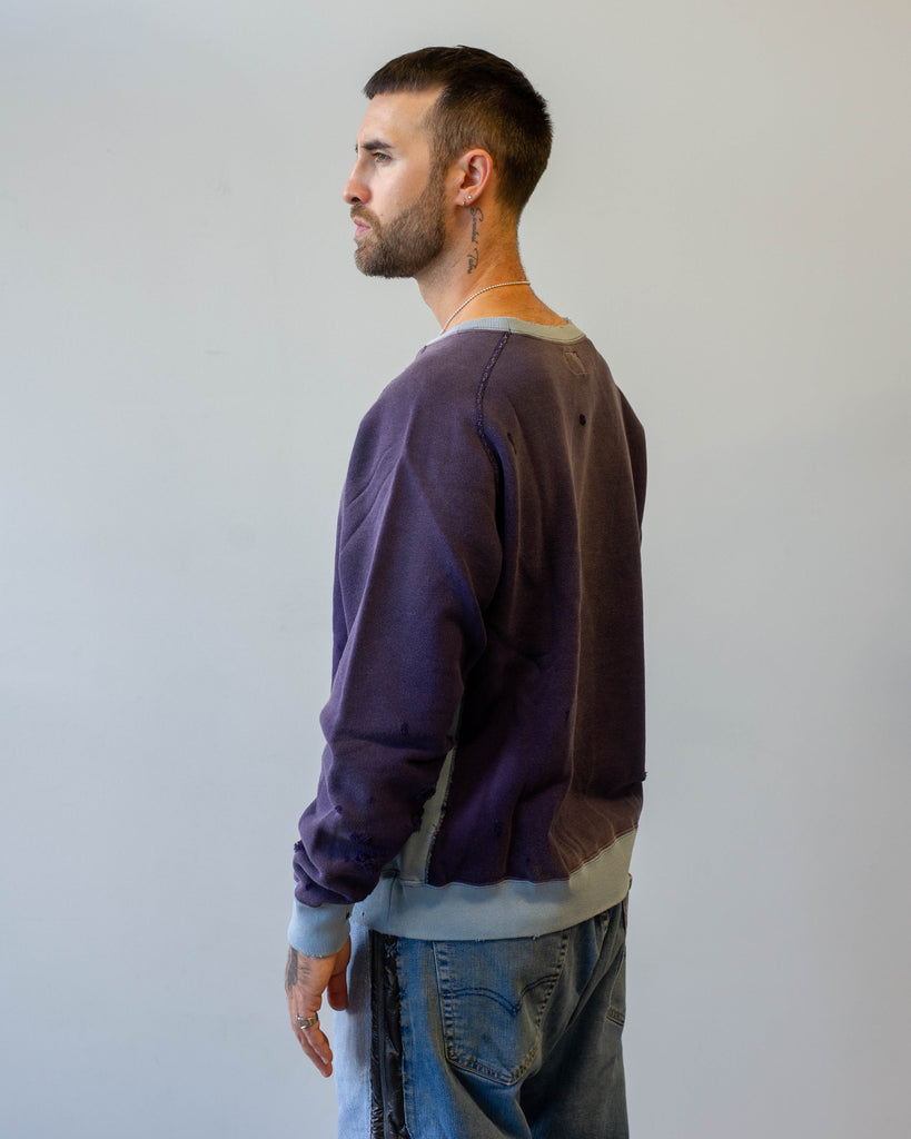 Needles 2-Tone Crew Neck Sweat Shirt Cotton French Terry Purple angle