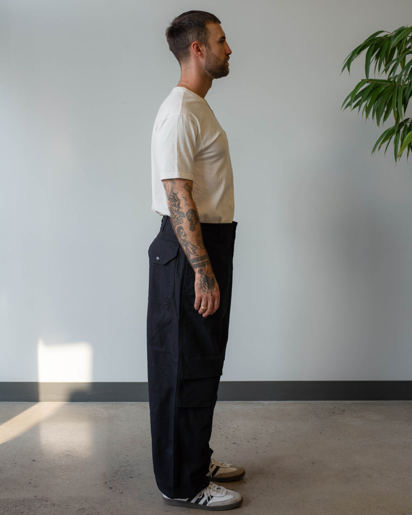 Engineered Garments Over Pant Black Cotton Brushed HB side angle