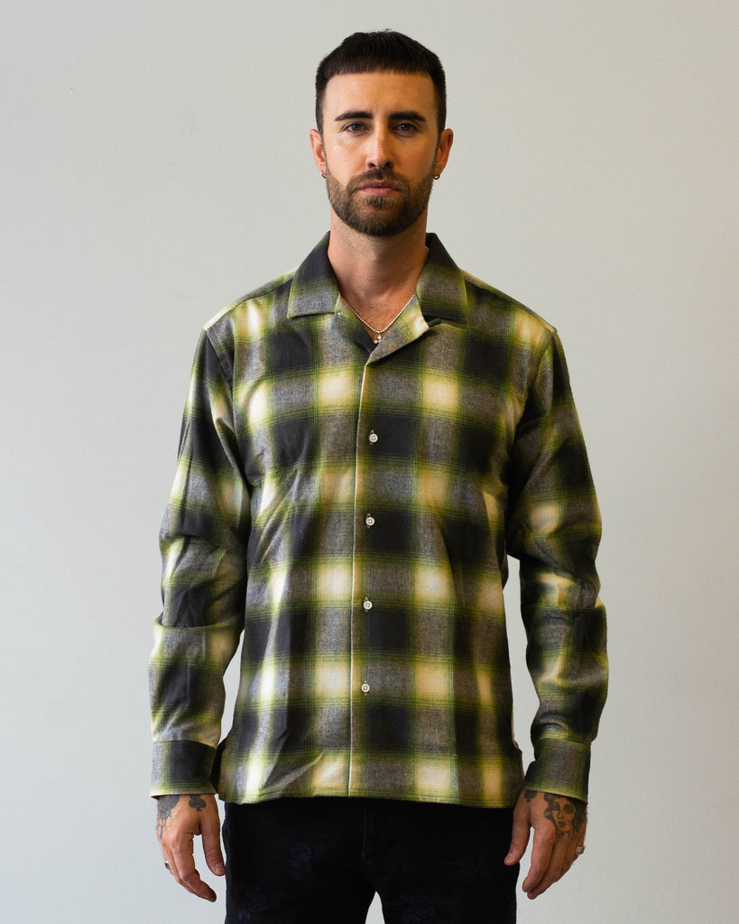 Gitman Vintage Green Shaggy Brushed Ombre Long Sleeve Camp Shirt