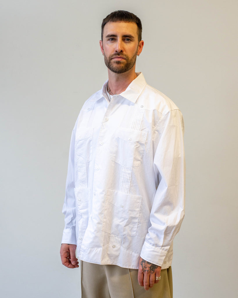 Engineered Garments Guayabera Shirt White 100's 2Ply Broadcloth model