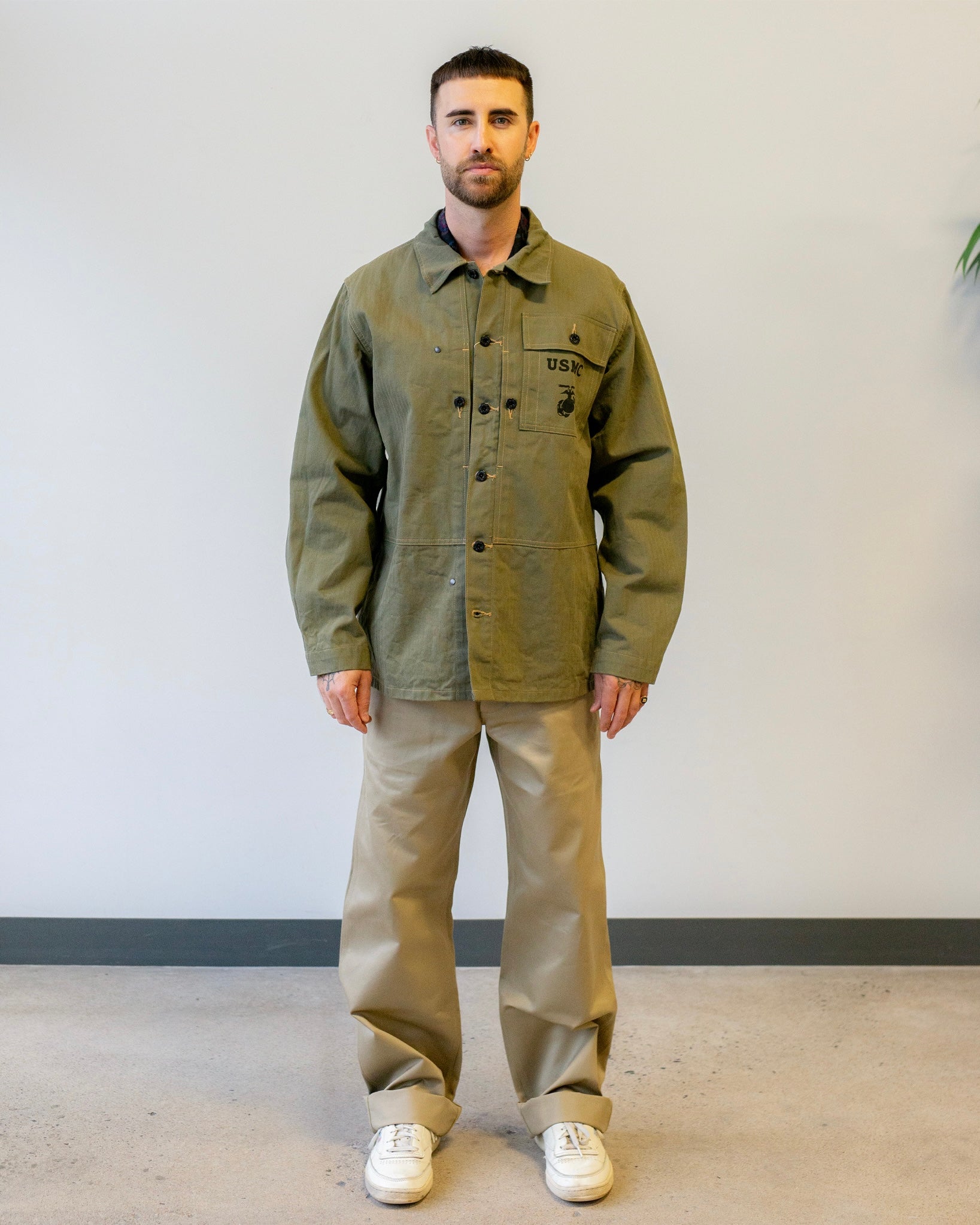 バズリクソンズM-1944 HBT/USMC/38/ヘリンボーン/M13156 Buzz Rickson's USMC M-1944 Herringbone Utility Jacket Olive