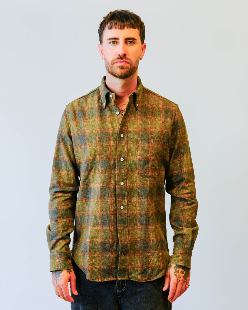 Gitman Vintage Olive Cotton Tweed Check 