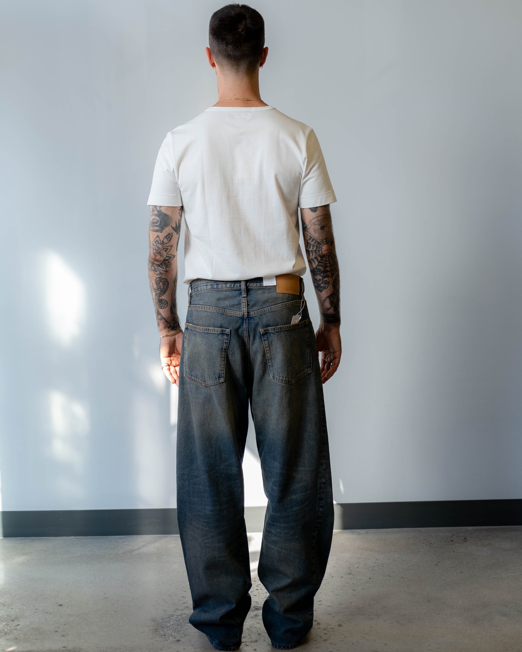 【threetimes】24fw Ruffle baggy jeans Sunflower Wide Twist Dirty Blue – The Foxhole