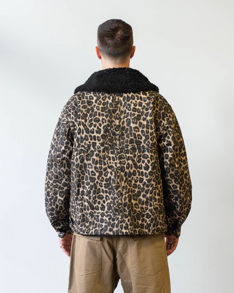 Engineered Garments B3 Jacket Brown Nyco Leopard Print on model back