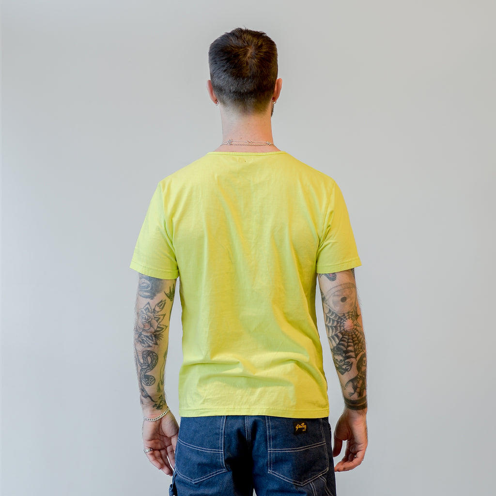 Homespun Knitwear Great Plains Tee Combed Cotton Jersey Acid Lime model back