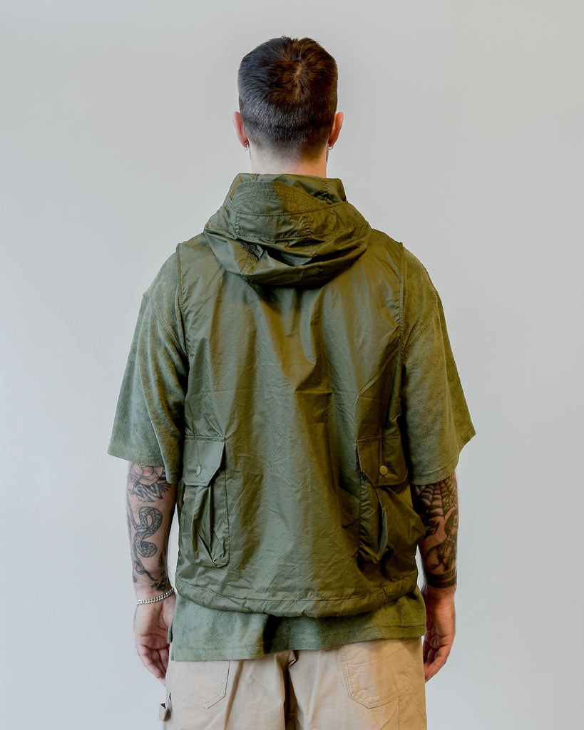 Engineered Garments Field Vest Olive Nylon Micro Ripstop on model back