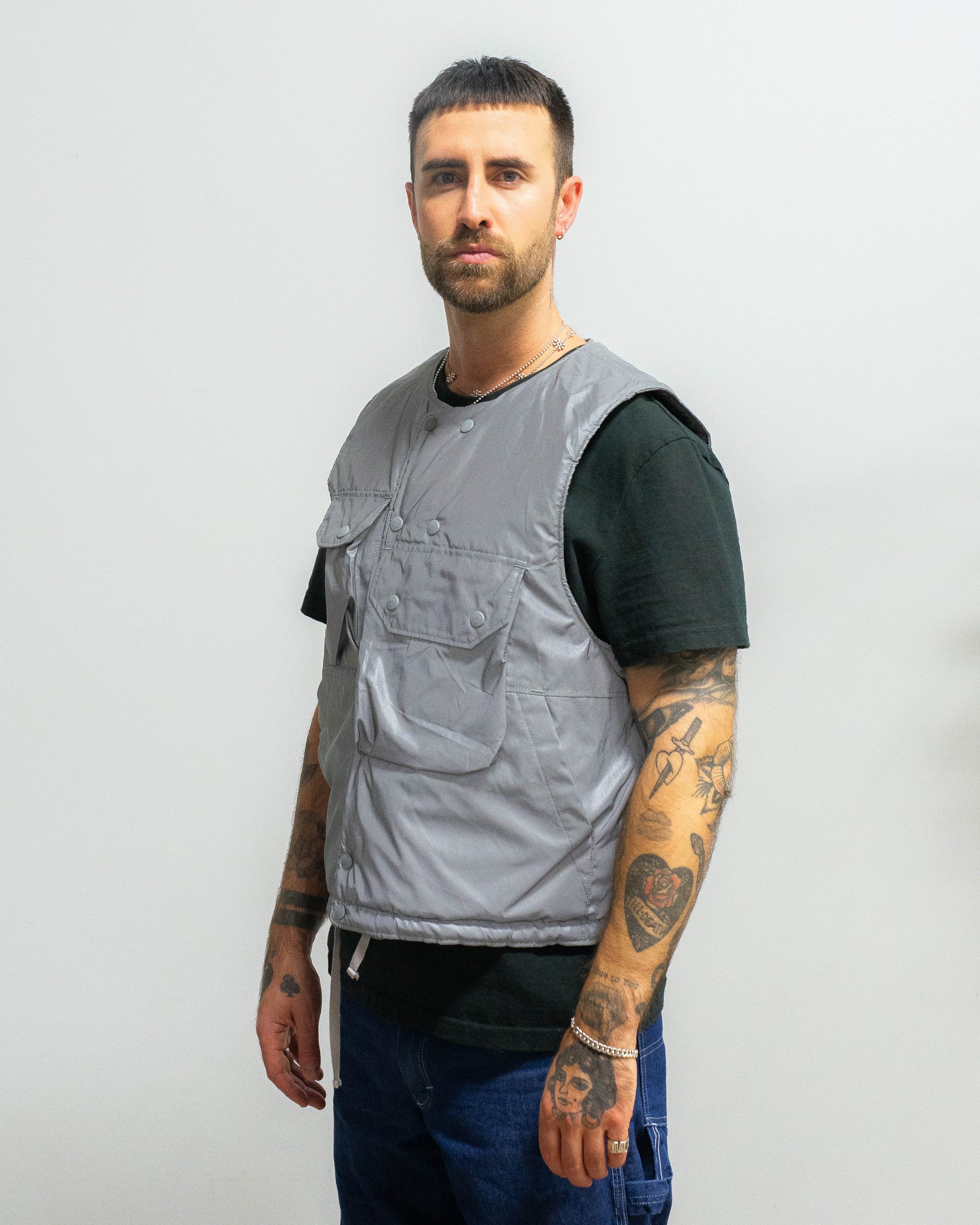 Engineered Garments Cover Vest Silver Poly Reflective Engineered Garments Cover Vest Silver Poly Reflective