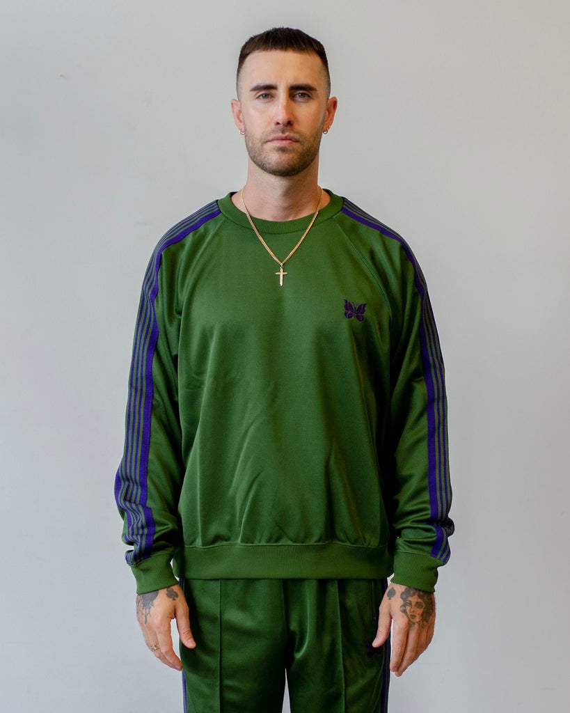 Needles Track Crew Neck Shirt Poly Smooth Ivy Green on model