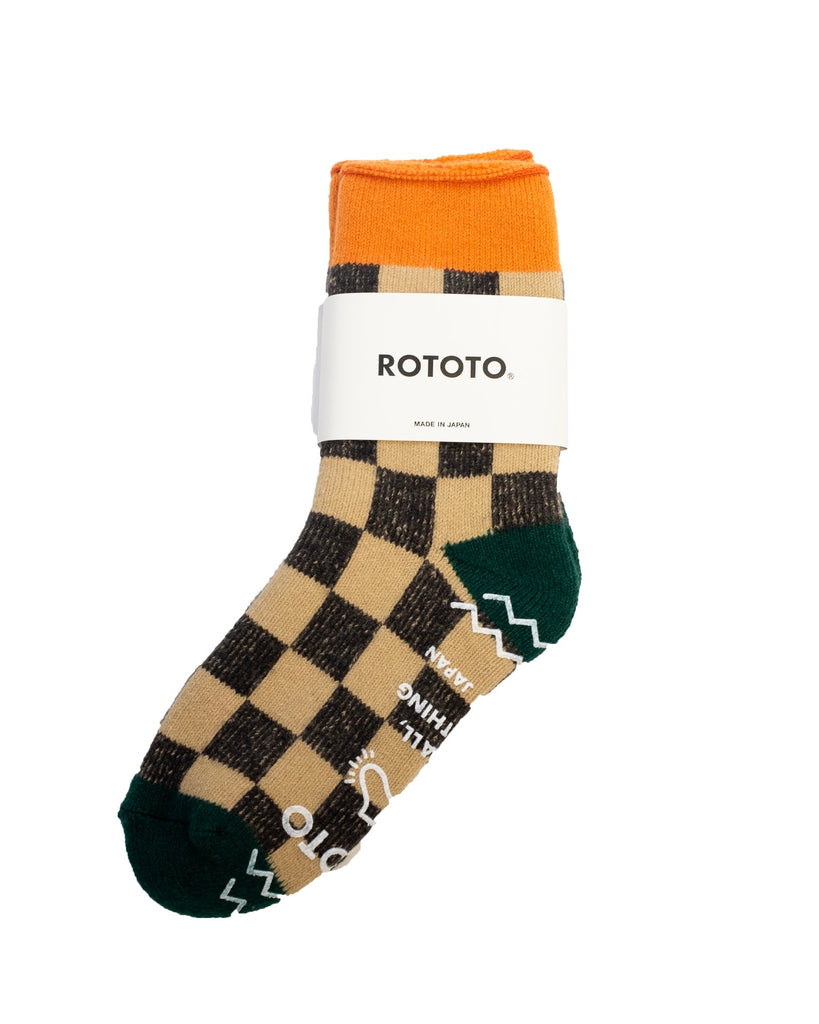 ROTOTO Pile Room Socks Checkerboard L.Orange/D.Green