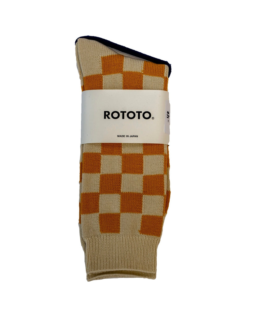 ROTOTO Checkerboard Crew Socks Ivory/Yellow