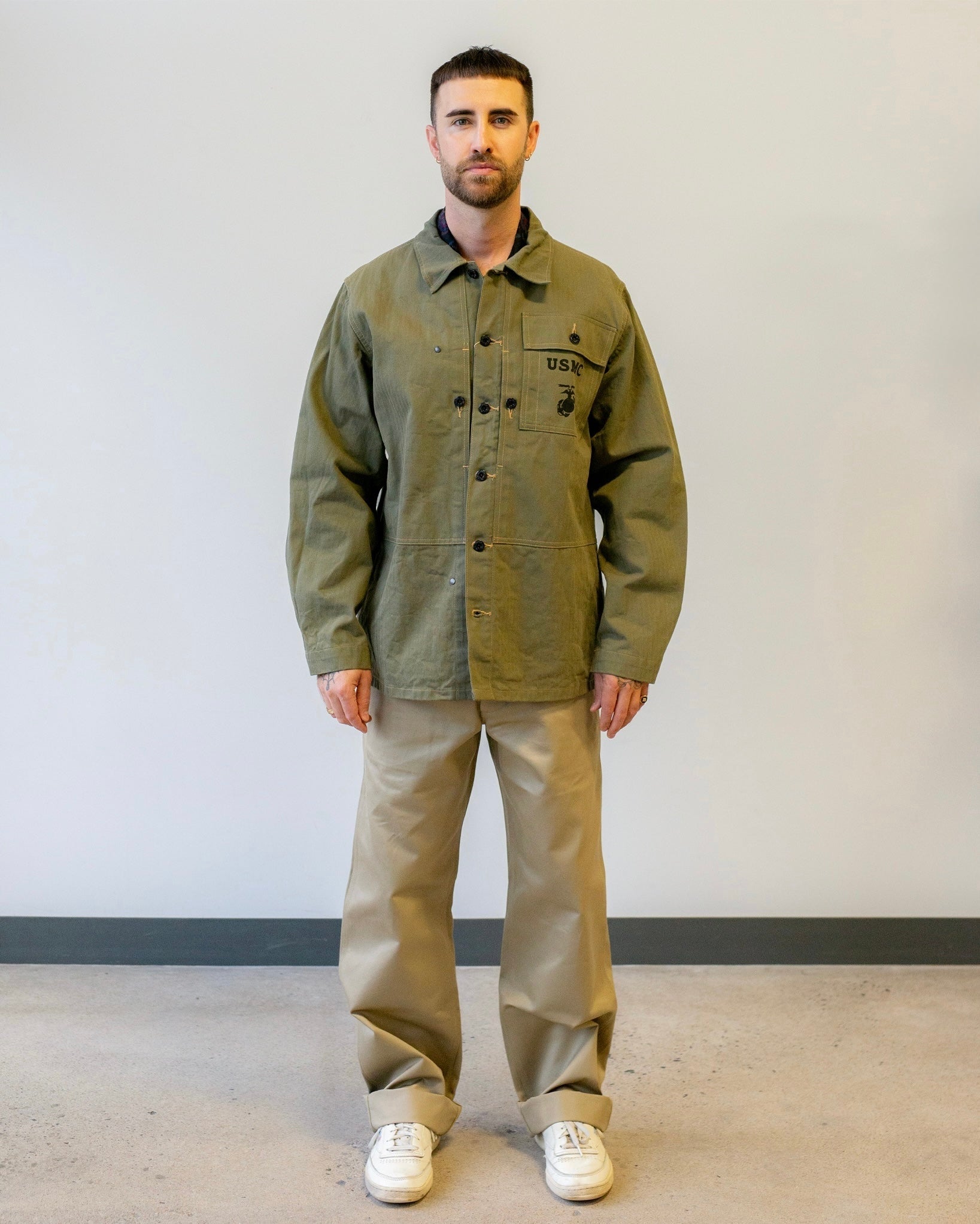 Buzz Rickson's USMC M-1944 Herringbone Utility Jacket Olive – The