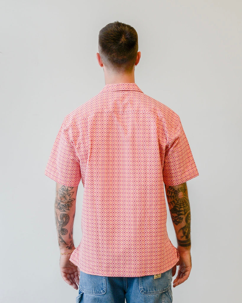 Gitman Vintage Red Summer Ready Jacquard Camp Shirt on model back