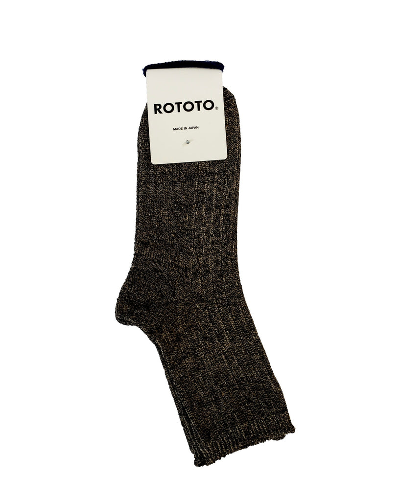 ROTOTO Linen Cotton Ribbed Ankle Socks Mix Black