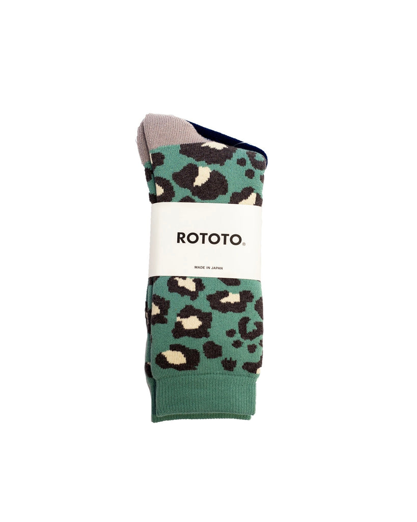 ROTOTO Pile Leopard Crew Socks Mint Green
