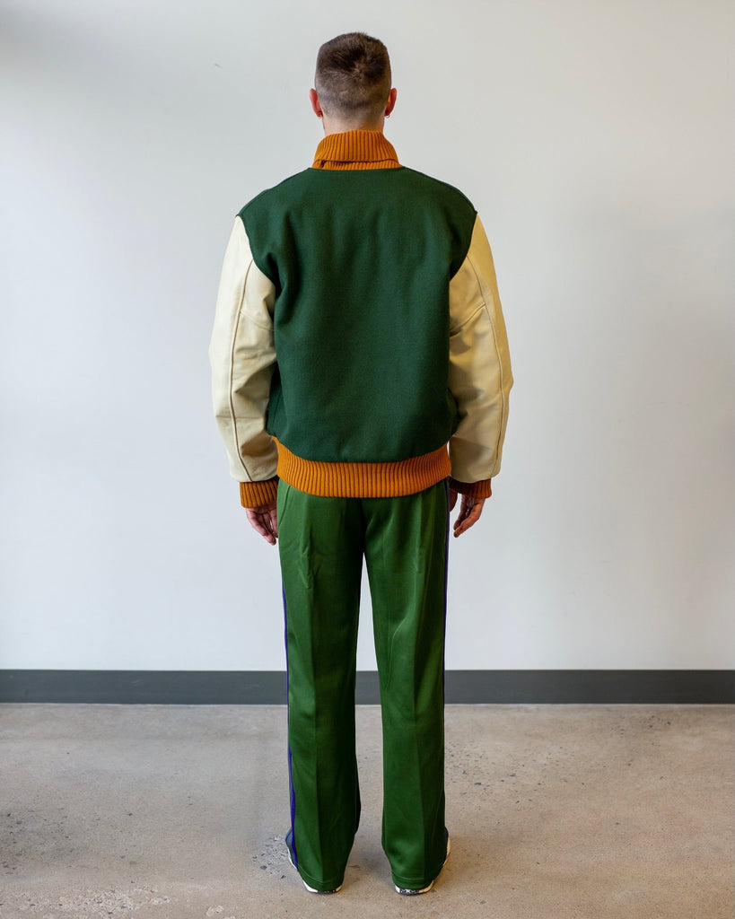 Engineered Garments Varsity Jacket Olive Wool Melton on model back