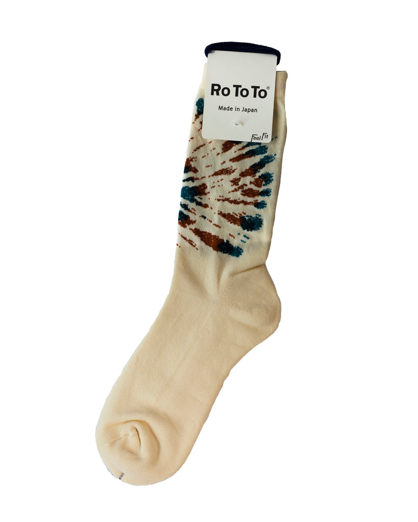 ROTOTO Tie Dye Pattern Crew Socks Blue/Terracotta