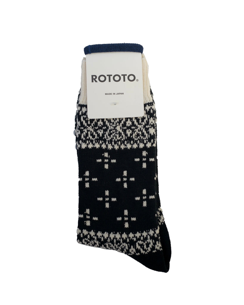 ROTOTO Bandana Pattern Crew Socks Black/Ivory