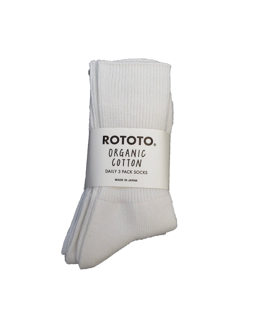 ROTOTO Organic Daily 3 Pack Ribbed Crew Socks White