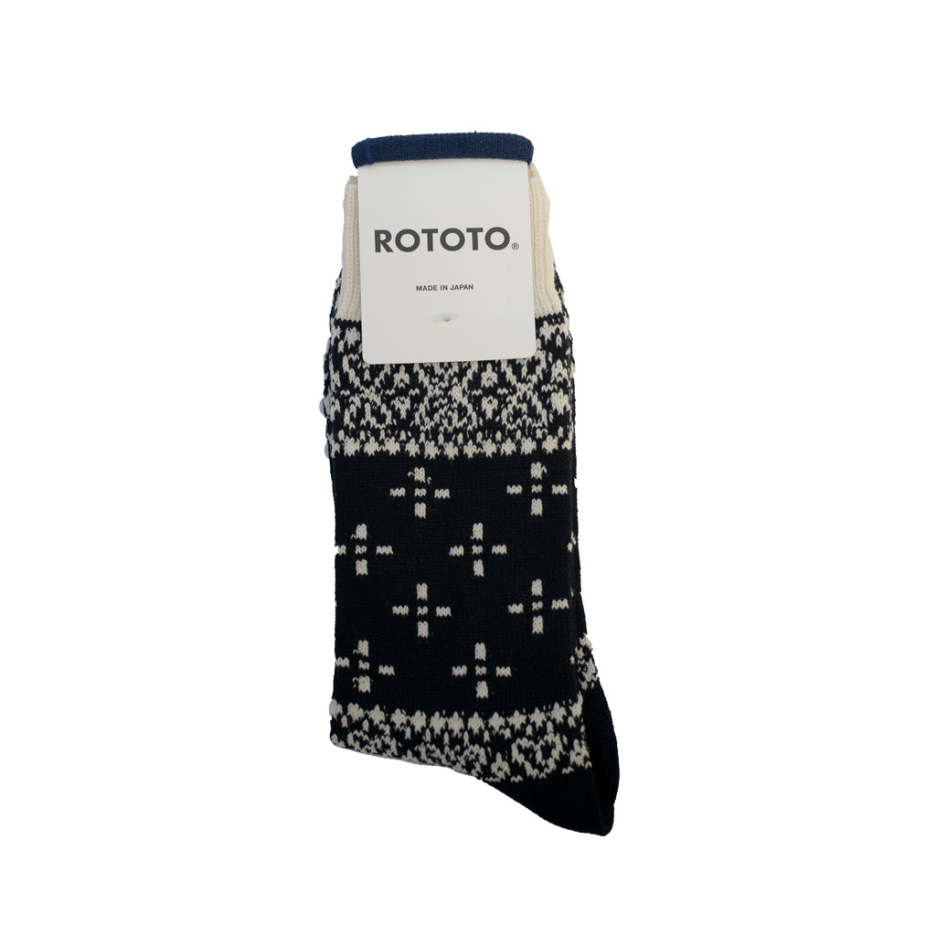 RoToTo Bandana Pattern Crew Socks Black/Ivory