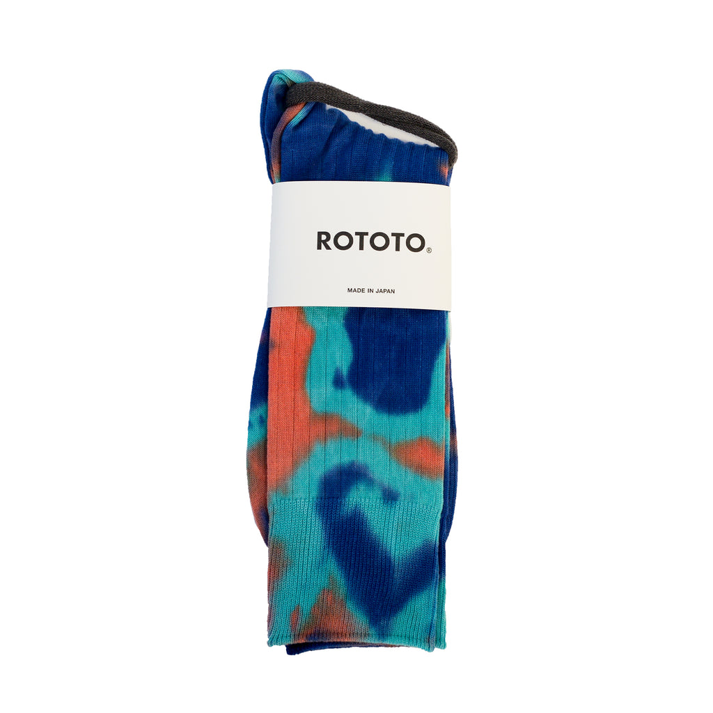 RoToTo Tie Dye Formal Crew Socks Blu/Ora/Tur