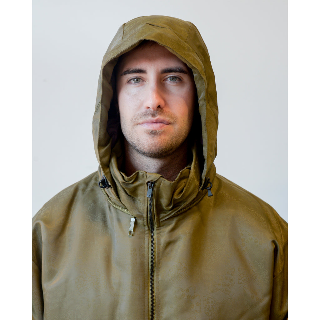 Needles Hooded Down Sur Coat Crystal Poly Papillon Jq. Olive detail hood
